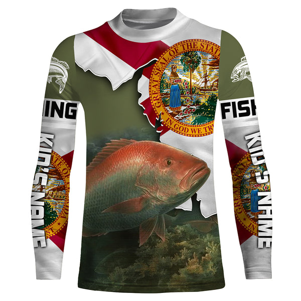 Red Snapper Florida Flag Custom Long Sleeve performance Fishing Shirts, Patriotic Fishing gifts - IPHW1828