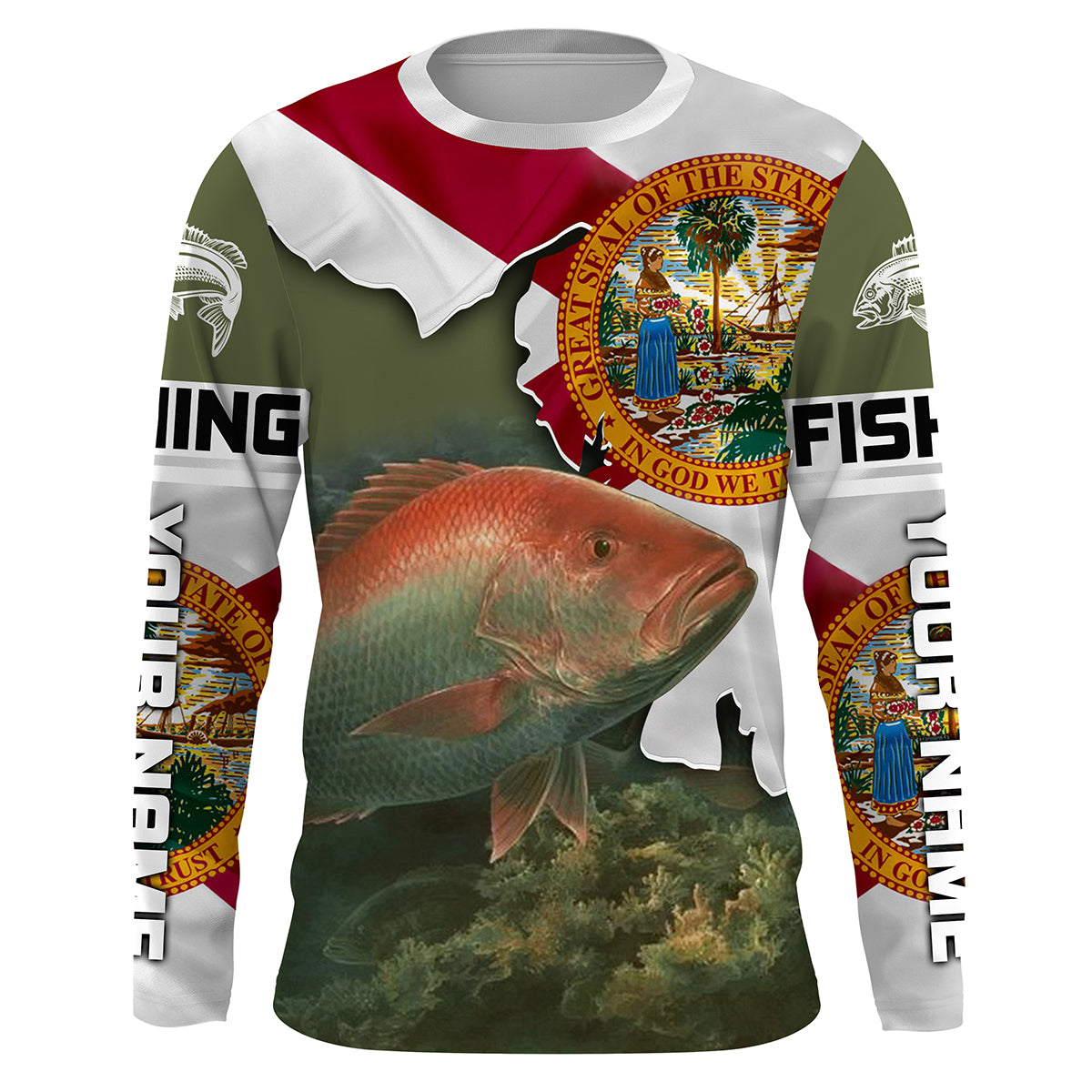 Red Snapper Florida Flag Custom Long Sleeve performance Fishing Shirts, Patriotic Fishing gifts - IPHW1828