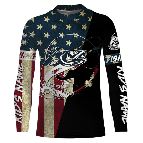 Personalized Walleye American Flag Fishing Shirts, Patriotic Walleye Fishing jerseys - IPHW1829