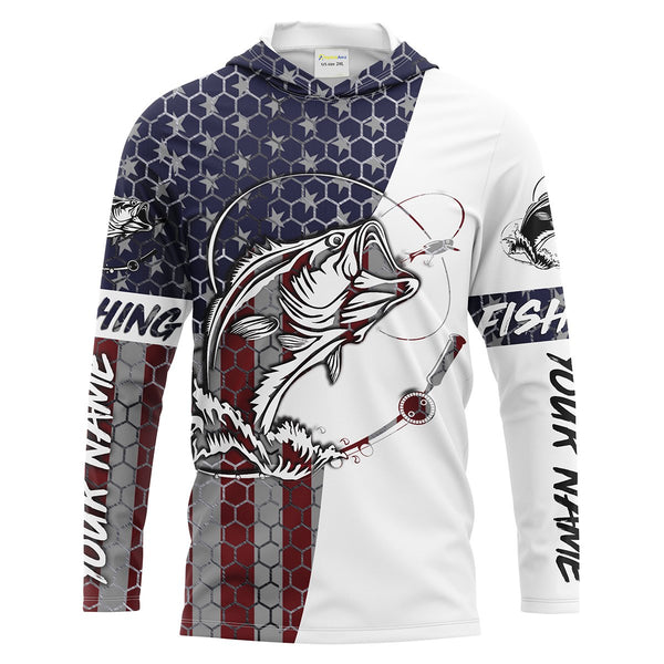 Bass Fishing American Flag Custom Long Sleeve performance Fishing shirts, personlized Patriotic Bass Fishing jerseys - IPHW1382