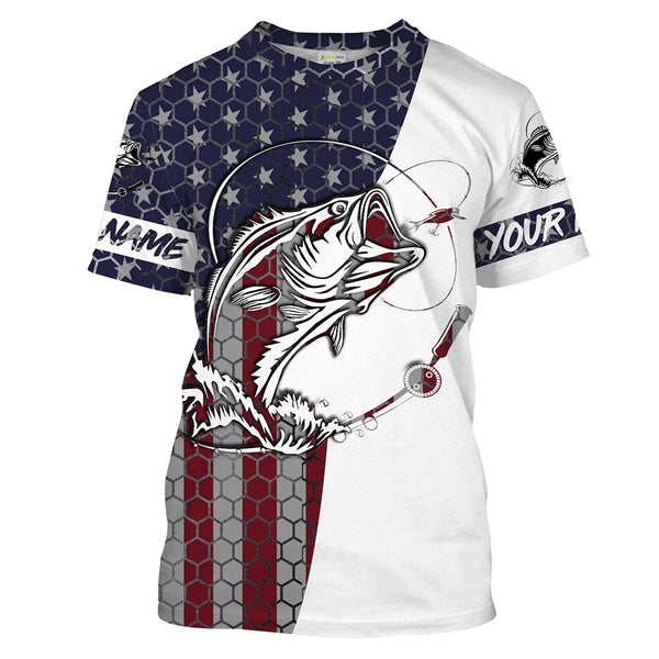 Bass Fishing American Flag Custom Long Sleeve performance Fishing shirts, personlized Patriotic Bass Fishing jerseys - IPHW1382