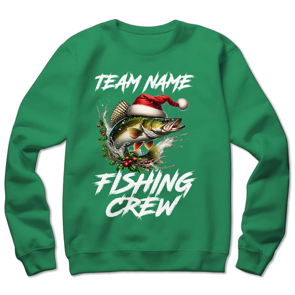 Custom Christmas Walleye Fishing Team Shirts, Walleye Fishing Crew Sweatshirt, Christmas Fishing Gifts IPHW5668