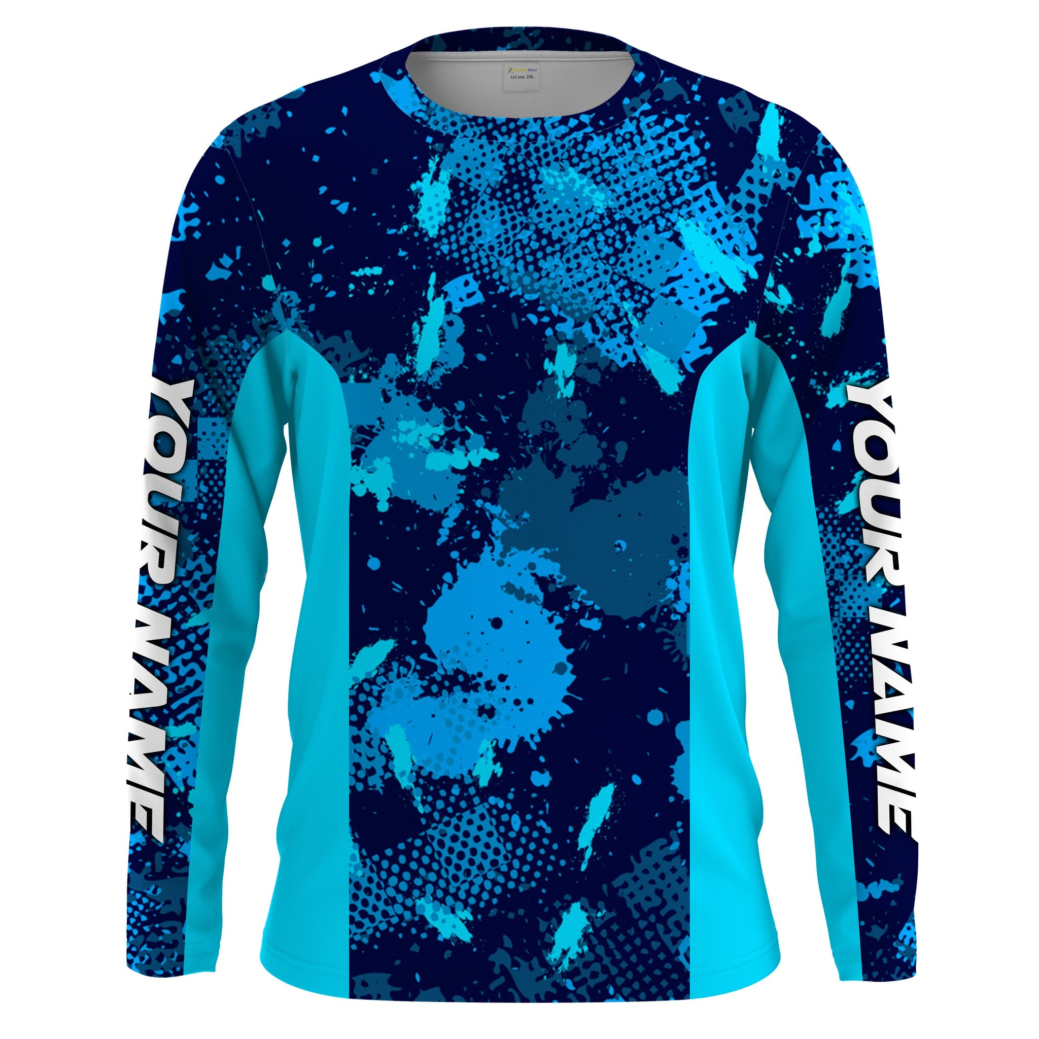 Fishing teal blue camo Custom UV Long Sleeve Fishing Shirts, UV Protection Outdoor shirts - IPHW1225