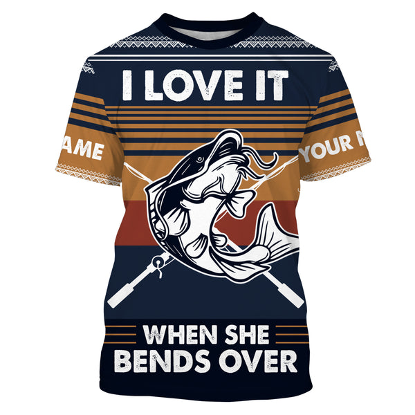 I love it when she bends over Catfish Custom Ugly Sweater pattern Long Sleeve Fishing Shirts, Catfish Fishing Christmas gifts - IPHW1877