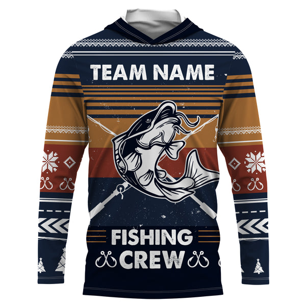 Catfish Fishing Crew Ugly sweater pattern Custom Long Sleeve Fishing Shirts, Catfish Fishing Christmas gifts for Fishing team - IPHW1878