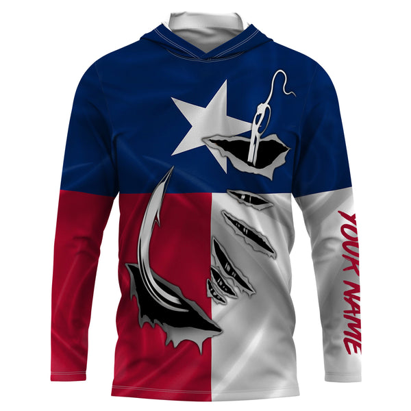 Texas Flag Long Sleeve performance Fishing Shirts, Custom Texas Fishing Hooks Shirts for men, women and kids - IPH1891