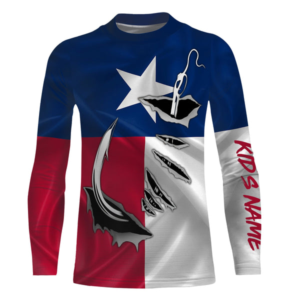 Texas Flag Long Sleeve performance Fishing Shirts, Custom Texas Fishing Hooks Shirts for men, women and kids - IPH1891