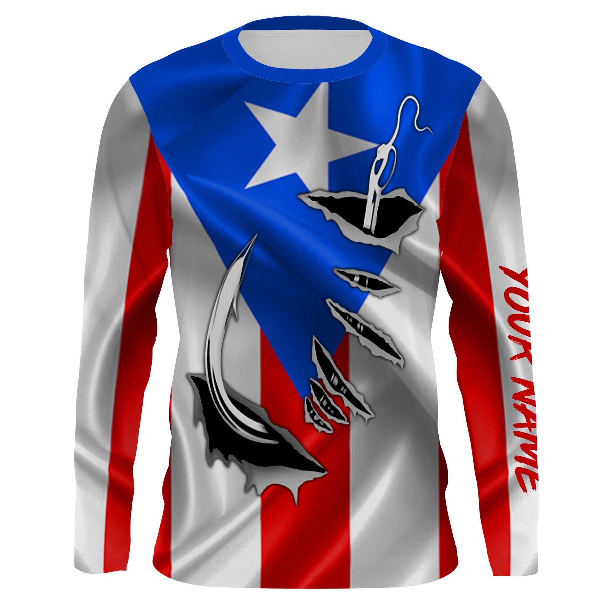 Puerto Rico Fishing 3D Fish Hook Flag UV protection quick dry custom name long sleeves shirts UPF 30+ personalized Patriotic Fishing gifts - IPHW370