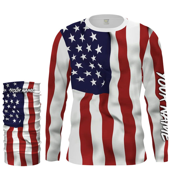 Personalized 3D American Flag Patriotic Long Sleeve performance Shirts, UV Protection UPF 30+ - IPHW1107