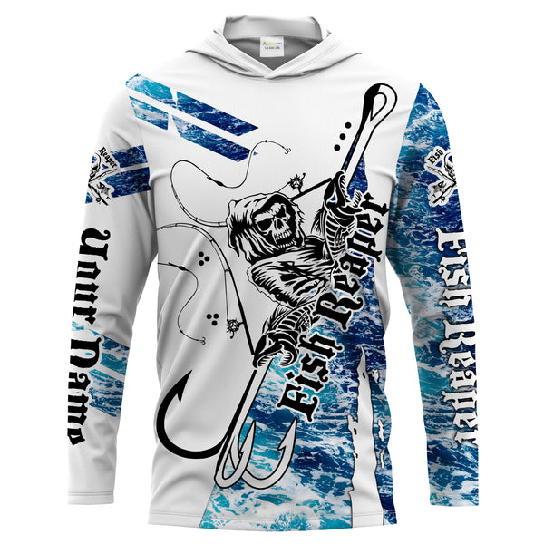 Fish reaper blue sea wave camo Custom  Long Sleeve Fishing Shirts, Fish skull performance Fishing apparel - IPHW1412