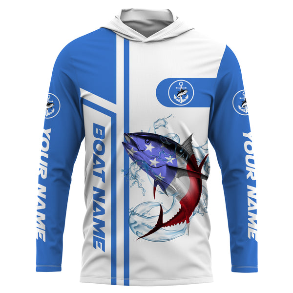 Tuna Fishing American Flag Custom Long Sleeve performance Fishing Shirts, personalized Patriotic Fishing gifts Fishing jerseys - IPHW1713