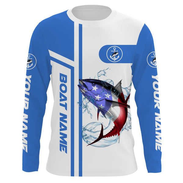 Tuna Fishing American Flag Custom Long Sleeve performance Fishing Shirts, personalized Patriotic Fishing gifts Fishing jerseys - IPHW1713