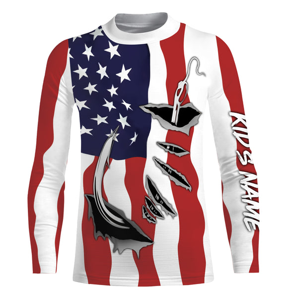 Fishing hook American Flag Long Sleeve Fishing Shirts, Personalized Patriotic Fishing gifts for men - IPH1900