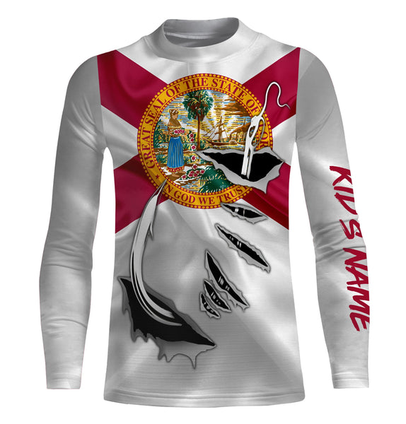 Florida Flag 3D Fish hook UPF 30+ Custom Long Sleeve performance Fishing Shirts - IPH1901