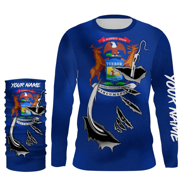 Michigan Fishing hook 3D Flag Fishing Shirts, Personalized Michigan Fishing jerseys IPH1902