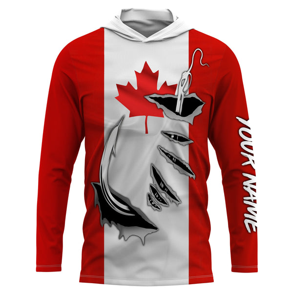 Canada Flag Fishing 3D Fish Hook Custom Long sleeves Patriotic Fishing Shirts IPH1903