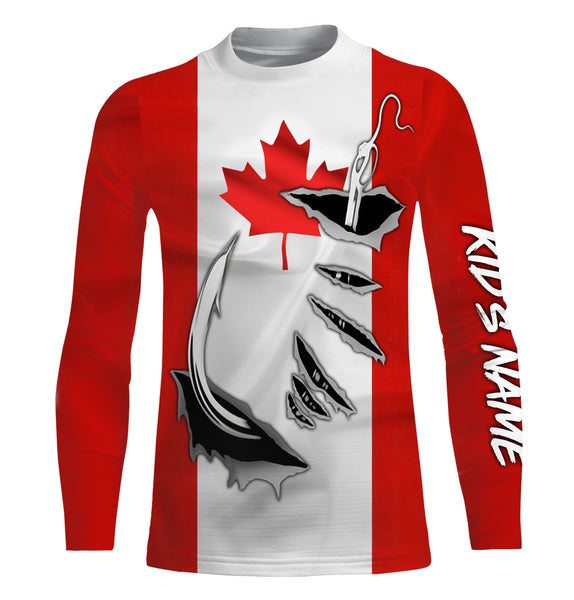 Canada Flag Fishing 3D Fish Hook Custom Long sleeves Patriotic Fishing Shirts IPH1903