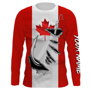 Canada Flag Fishing 3D Fish Hook Custom Long sleeves Patriotic Fishing Shirts IPH1903