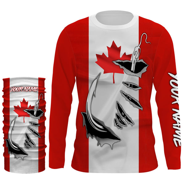 Canada Flag Fishing 3D Fish Hook Custom Long sleeves Patriotic Fishing Shirts IPH1903