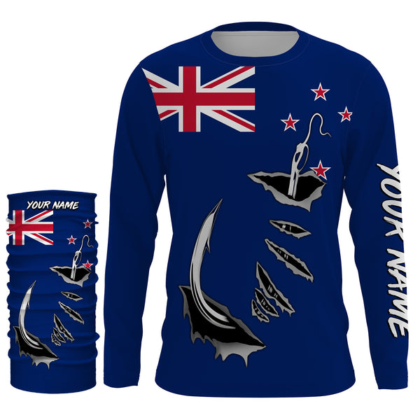 Fishing hook Newzealand Flag Long Sleeve Fishing Shirts, Personalized Patriotic Fishing gifts for men IPHW2643