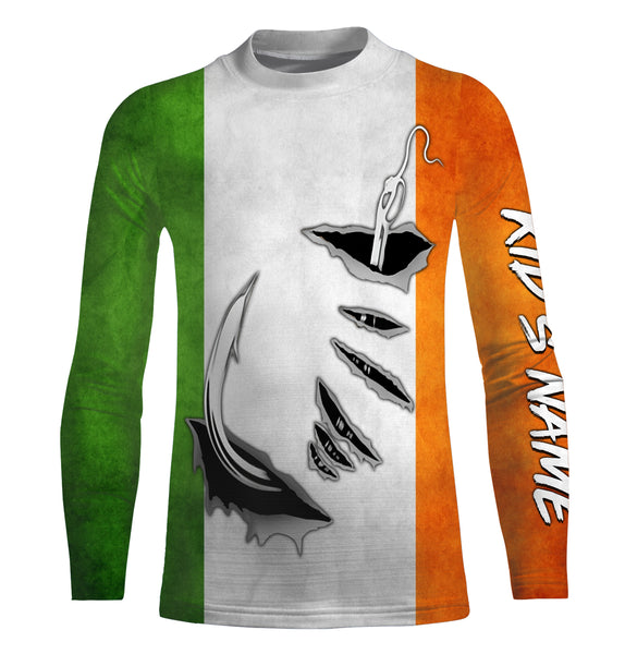 Fishing hook Ireland Flag Long Sleeve Fishing Shirts, Personalized Patriotic Fishing gifts for men IPHW2644