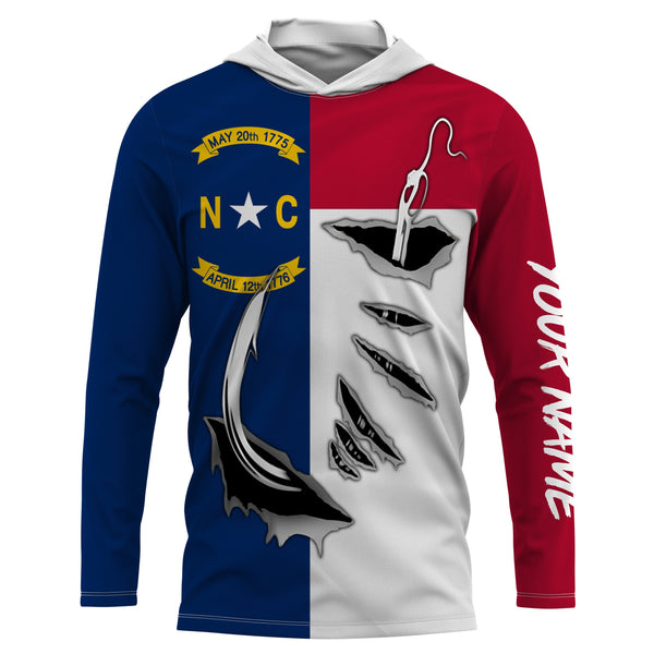 NC Fishing hooks Long Sleeve Fishing Shirts, Custom North Carolina Flag Fishing jerseys IPH1905