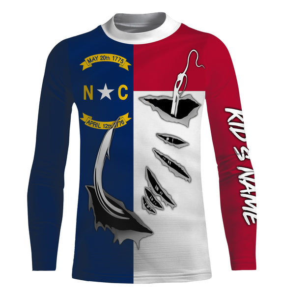 NC Fishing hooks Long Sleeve Fishing Shirts, Custom North Carolina Flag Fishing jerseys IPH1905