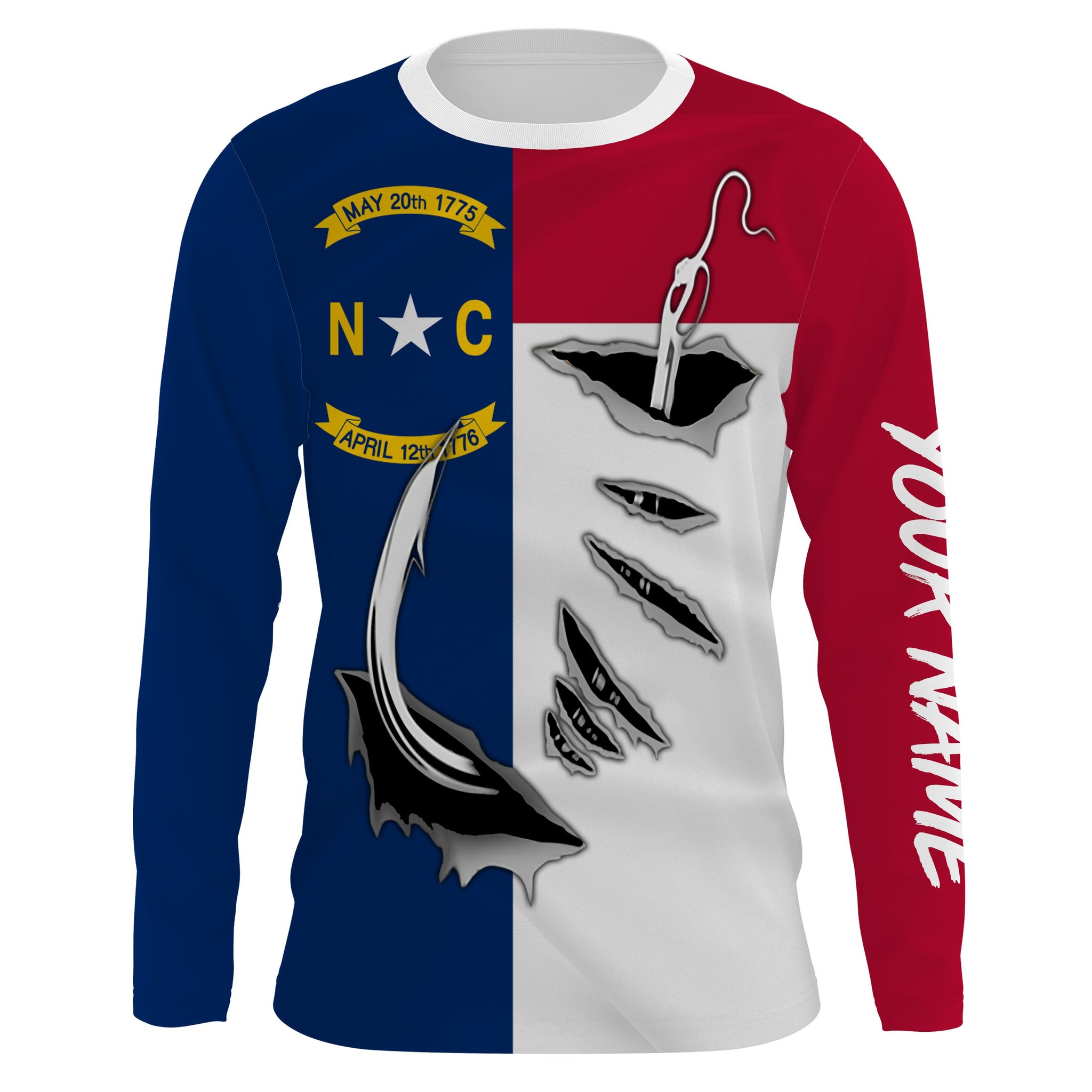 NC Fishing hooks Long Sleeve Fishing Shirts, Custom North Carolina Flag Fishing jerseys IPH1905