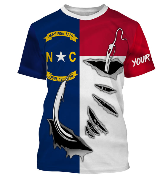 NC Fishing hooks Long Sleeve Fishing Shirts, Custom North Carolina Flag Fishing jerseys IPH1905