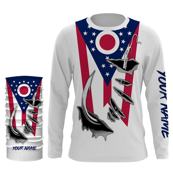 Personalized Fishing hooks Ohio flag performance Fishing Shirts, Ohio Fishing jerseys IPH1906