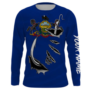 PA Pennsylvania Flag Fishing 3D Fish Hook Custom Long sleeves Fishing Shirts UPF 30+ personalized Patriotic fishing gifts - IPH1907