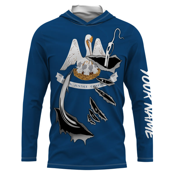 LA Louisiana Flag Fishing Fish Hook Custom long sleeve Fishing Shirts, Patriotic fishing IPH1911