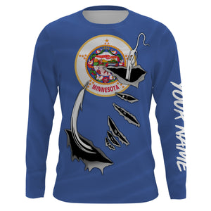 Personalized Minnesota Flag Fishing hook Long Sleeve performance Fishing Shirts Fishing gift IPH1913