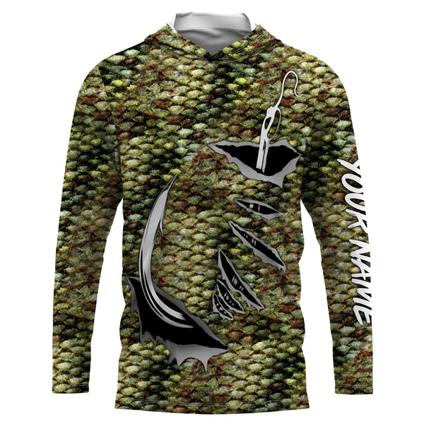 Bass Fishing scales Fish hook Custom Long Sleeve Fishing Shirts, Bass Fishing apparel IPH1919