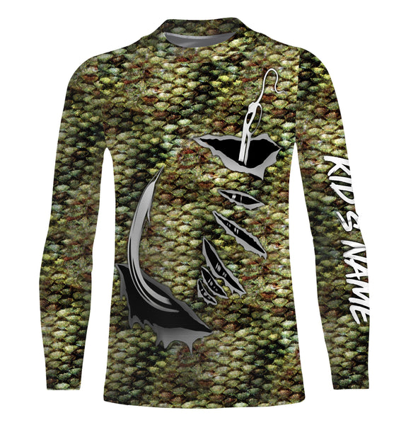 Bass Fishing scales Fish hook Custom Long Sleeve Fishing Shirts, Bass Fishing apparel IPH1919