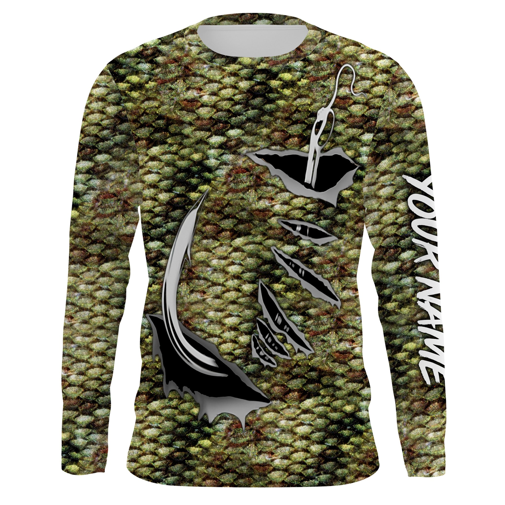 Bass Fishing scales Fish hook Custom Long Sleeve Fishing Shirts, Bass Fishing apparel IPH1919