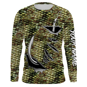 Bass Fishing scales Fish hook Custom Long Sleeve Fishing Shirts, Bass Fishing apparel IPH1919