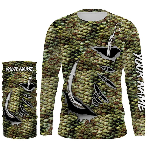 Bass Fishing scales Fish hook Custom Long Sleeve Fishing Shirts, Bass Fishing apparel IPH1919