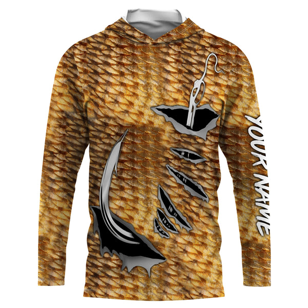 Redfish Fishing scales Fish hook Custom Long Sleeve performance Fishing Shirts | Red drum Fishing shirts - IPH1920