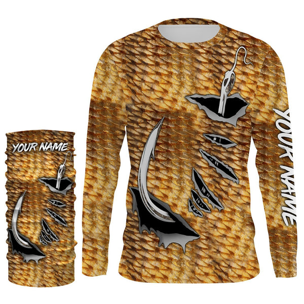 Redfish Fishing scales Fish hook Custom Long Sleeve performance Fishing Shirts | Red drum Fishing shirts - IPH1920