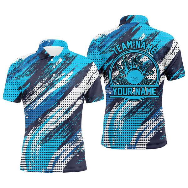 Personalized Bowling Shirts For Men, Bowling Balls And Pins Bowling Team Shirts | Blue IPHW4508
