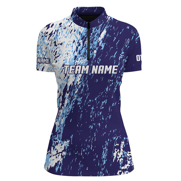 Personalized Bowling Team Jerseys, Bowling Shirts For Women With Customized Name | Blue IPHW4512