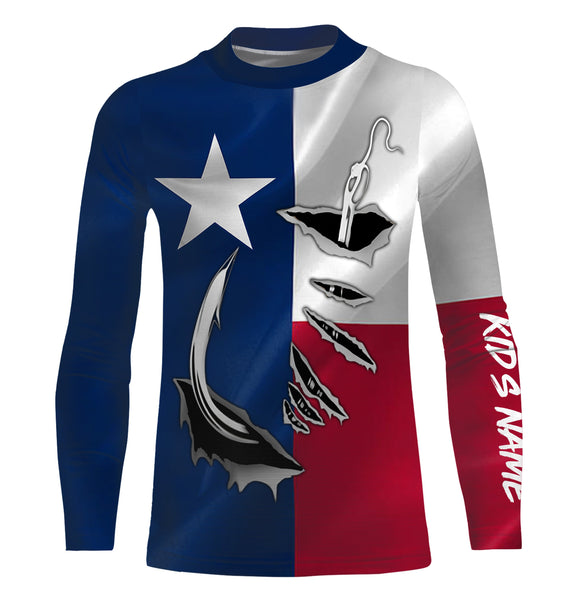 Custom Texas Flag Texas Fishing 3D Fish Hook UV Protection Long Sleeve UPF 30+ personalized fishing apparel gift - IPHW435