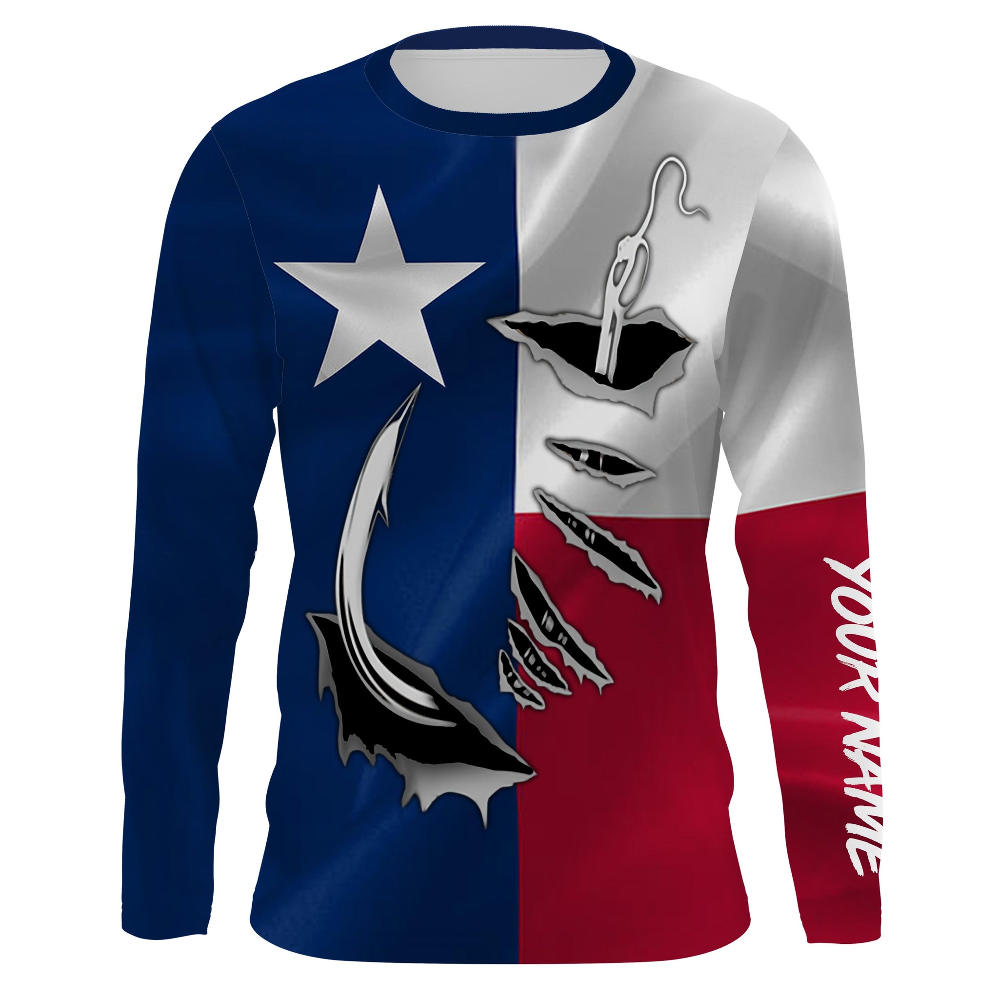 Custom Texas Flag Texas Fishing 3D Fish Hook UV Protection Long Sleeve UPF 30+ personalized fishing apparel gift - IPHW435