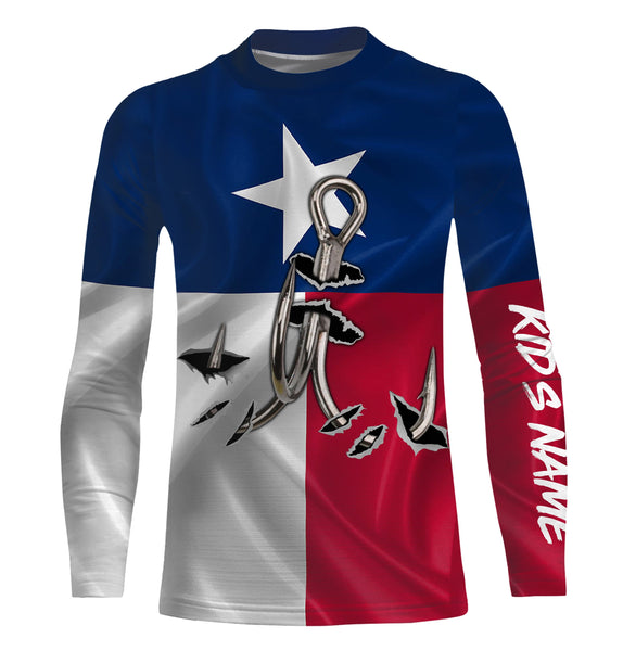 Custom Texas Flag Texas Fishing 3D Fish Hook UV Protection Long Sleeve UPF 30+ personalized fishing apparel gift - IPHW434