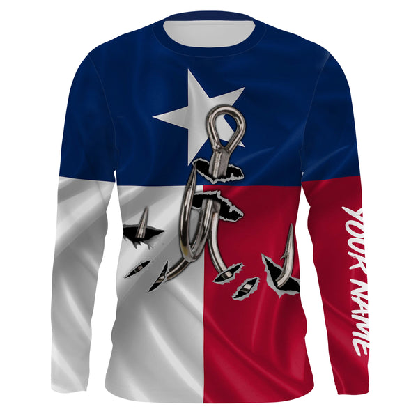 Custom Texas Flag Texas Fishing 3D Fish Hook UV Protection Long Sleeve UPF 30+ personalized fishing apparel gift - IPHW434