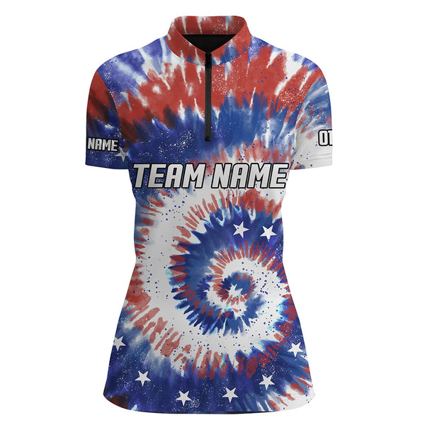 American Flag Tie Dye Bowling Shirts For Women, Custom Bowling Team Jerseys IPHW4525