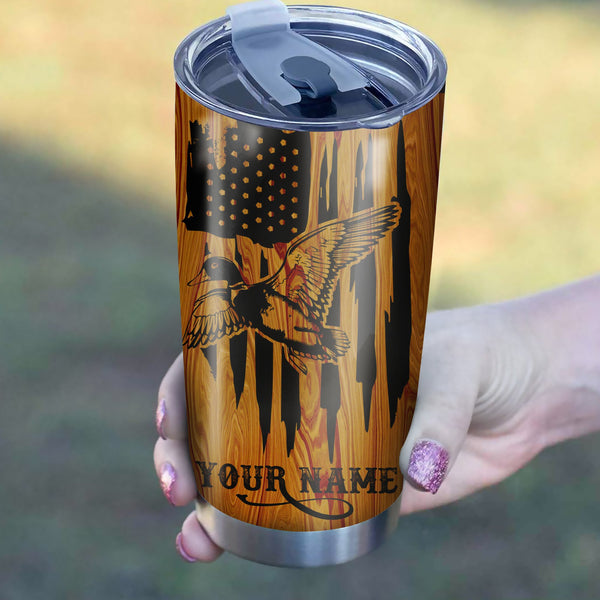 Duck Hunting American Flag Custom name 1PC  Stainless Steel Tumbler Cup - Personalized drinking mug for adults and kids - IPH2582