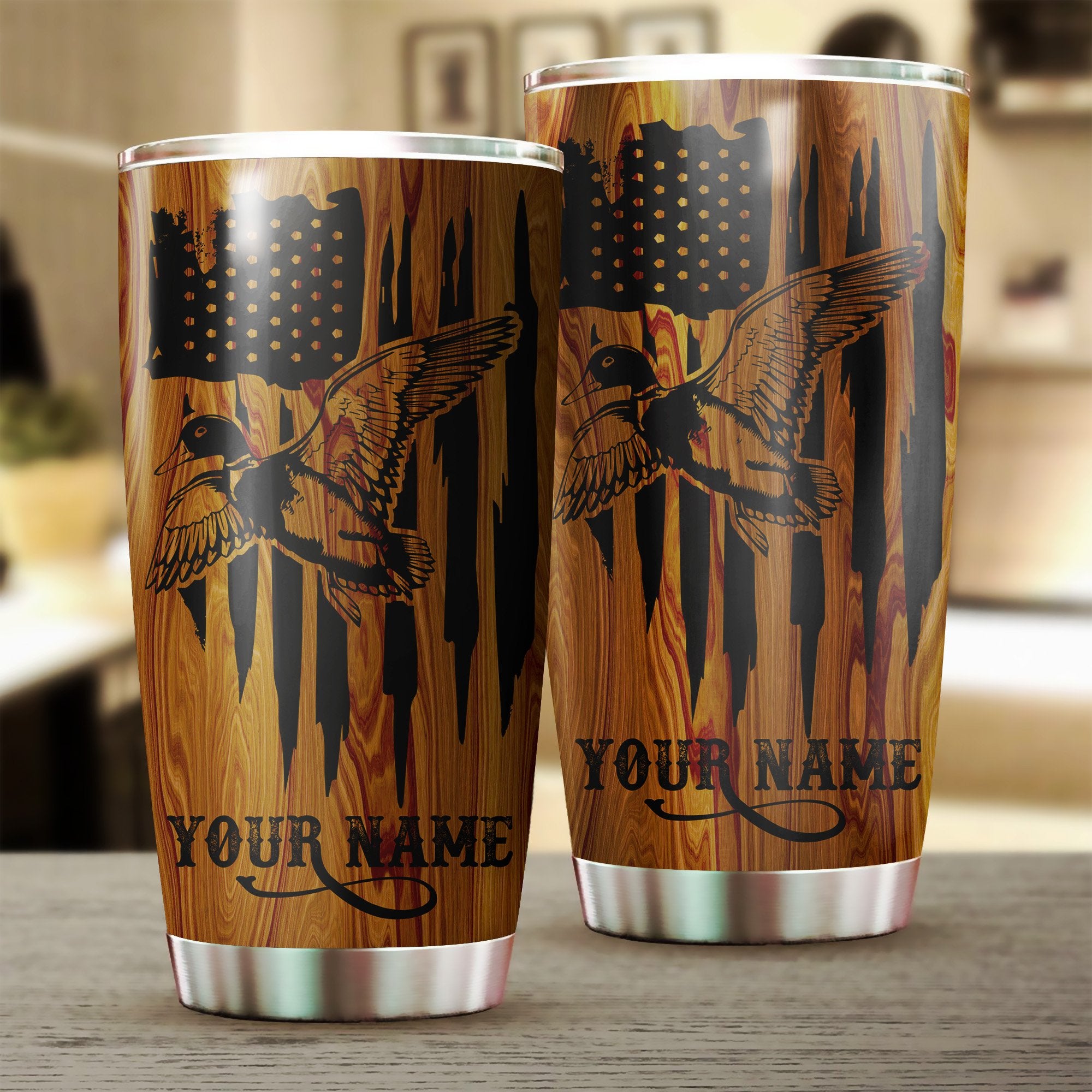 Duck Hunting American Flag Custom name 1PC  Stainless Steel Tumbler Cup - Personalized drinking mug for adults and kids - IPH2582