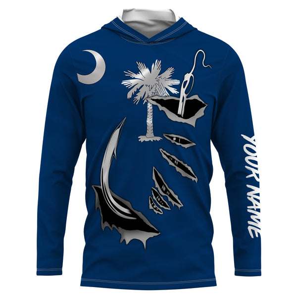 SC Fishing Custom South Carolina Flag 3D Fish Hook UV Protection Long sleeve UPF 30+ personalized fishing apparel gifts - IPHW446